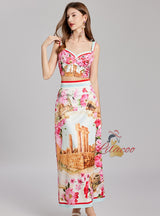 Summer Printed Splicing Sling+Skirt Two-piece Set