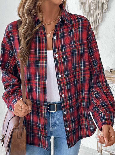 Women Retro Casual Plaid Shirt Coat