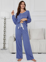 Solid Color Long-sleeved Pajamas Suit