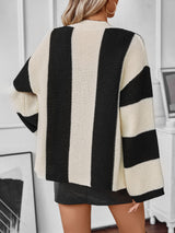 Contrast Striped Casual Loose Sweater