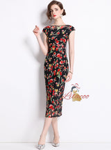 Retro Fishtail Print Medium Long Dress