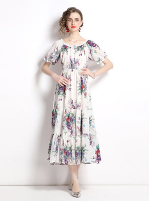 Short Sleeve Slim Chiffon Print Dress