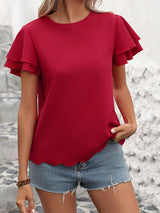 Double Lotus Leaf Sleeve Solid Color Top