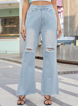 Cowboy Wide-leg Trousers Holes Pant Jeans