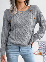 Leisure Button Twist Knit Pullover Sweater