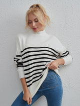 Large Size Striped Round Neck Loose Sweater