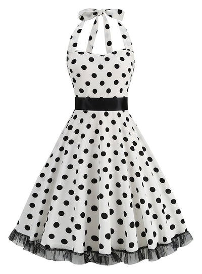 Retro Lace Stitching Polka-dot Dress