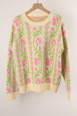 Jacquard Branch Round Neck Flower Sweater