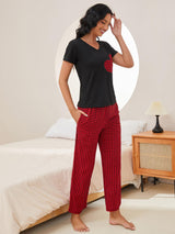 Heart-shaped Printed Short-sleeved Pajamas Set