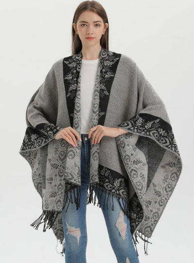 Split Shawl Warm Fringed Cloak Scarf