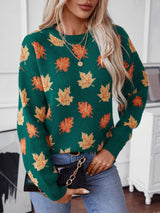 Maple Leaf Pattern Jacquard Leisure Pullover Sweater