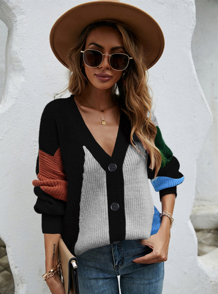 Spliced Knit Sweater Coat