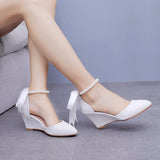 7 cm Pointed Wedge Beaded Ribbon Sandals