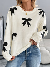 Round Neck Bow Jacquard Winter Sweater