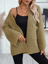 Solid Color Pocket Casual Loose Long Sleeve Sweater Coat