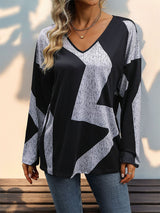 Long-sleeved Loose Color Matching Top