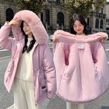 Thickened Silm Waist Hooded Cotton Coat