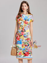 Women Rose Print Sim Waist Dress