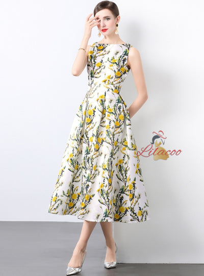 Summer Sleeveless High Waist Printed Dress