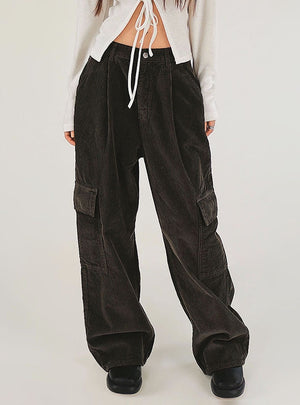 Corduroy Pocket Straight Retro Pants