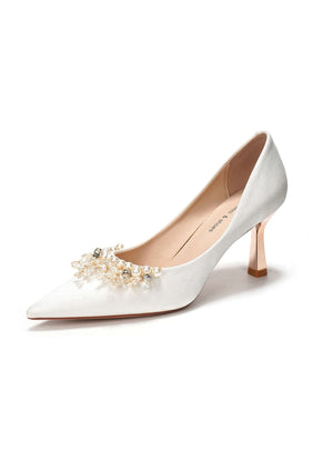 Pearl Rhinestone White High Heels Wedding Shoes