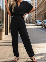 Casual Solid Color Short Sleeve Jumpsuit