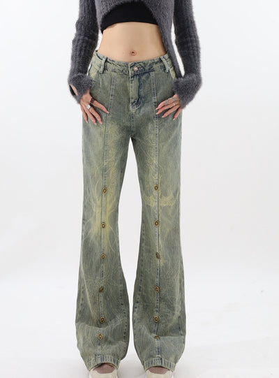 Low Waist Retro Rivet Straight Jeans