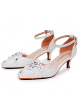 5 cm Thin-heeled Pointed White Lace Sandals