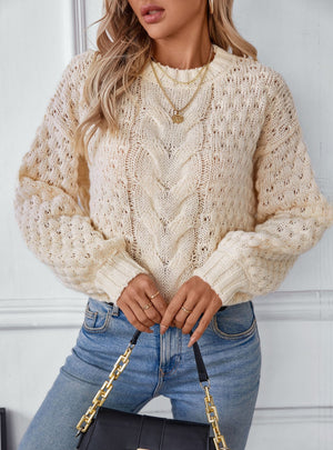 Hollow Loose Round Neck Retro Sweater