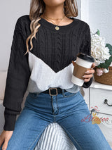 Leisure Color Matching Twist Lantern Sleeve Sweater