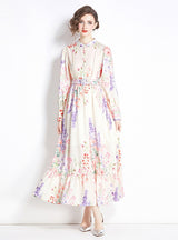 Retro Printed Long Sleeve Floral Dress