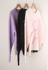 Colour Matching Bow Long Sleeve Sweater