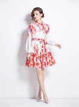 Retro Printed Lantern Sleeve Dress