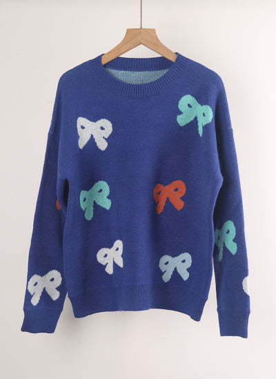 Bow Print Round Neck Sweater