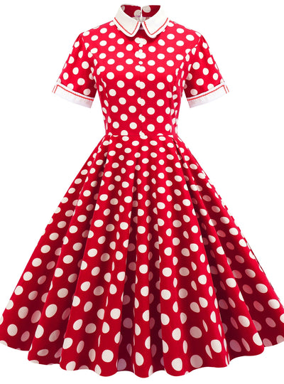 50'S Palace High Collar Polka Dot Retro Dress