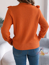 Solid Color Ruffled Long-sleeved Sweater