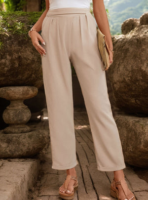 Women Pleats Solid Color Pant