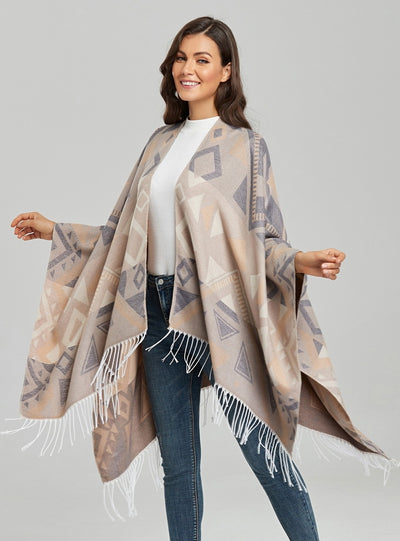 Fringed Split Double-sided Cashmere Shawl Cloak