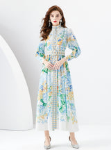 Retro Lantern Sleeves Printed Dress