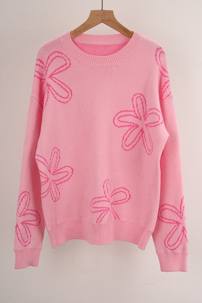 Flower Long Sleeve Round Neck Sweater