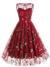 Round Neck Sleeveless Embroidered 50S Dress