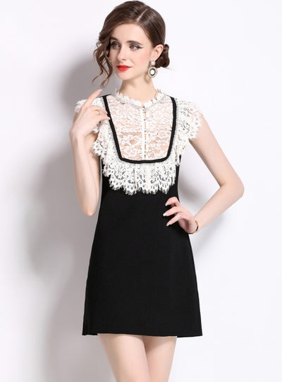 Lace Stitching Slim Nail Drill Dress