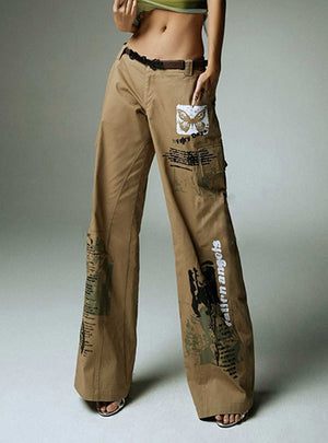 Graffiti Printed Low Waist Straight Pants