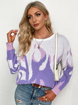 Medium and Long Round Neck Printed Loose Sweater