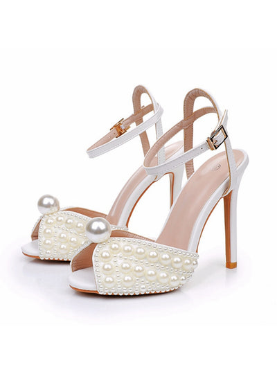 11cm High-heeled Fishmouth Pearl Wedding Shoes