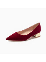 Low Heel Suede Pointed Red Shoes