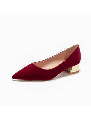 Low Heel Suede Pointed Red Shoes