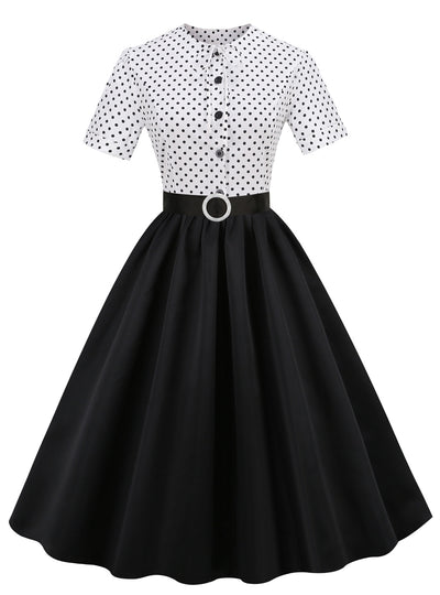 Retro Polka-dot Short-sleeved Round Neck Dress