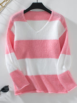 Casual Contrast Striped V-neck Sweater