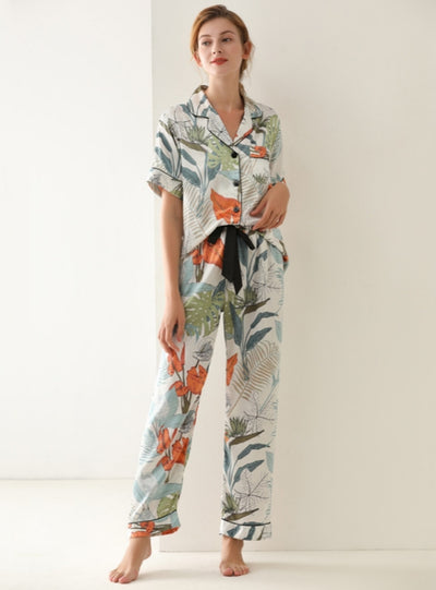 Leaf Printed Short-sleeved Pajamas Suit